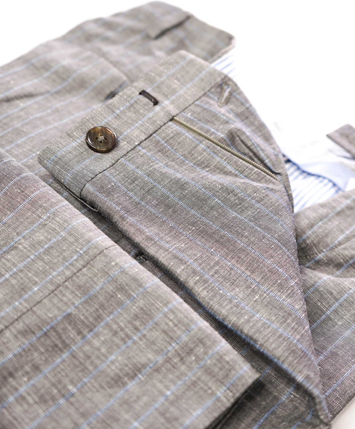 $290 FACONNABLE - Gray Stripe Wool/Linen Flat Front Dress Pants - 32W