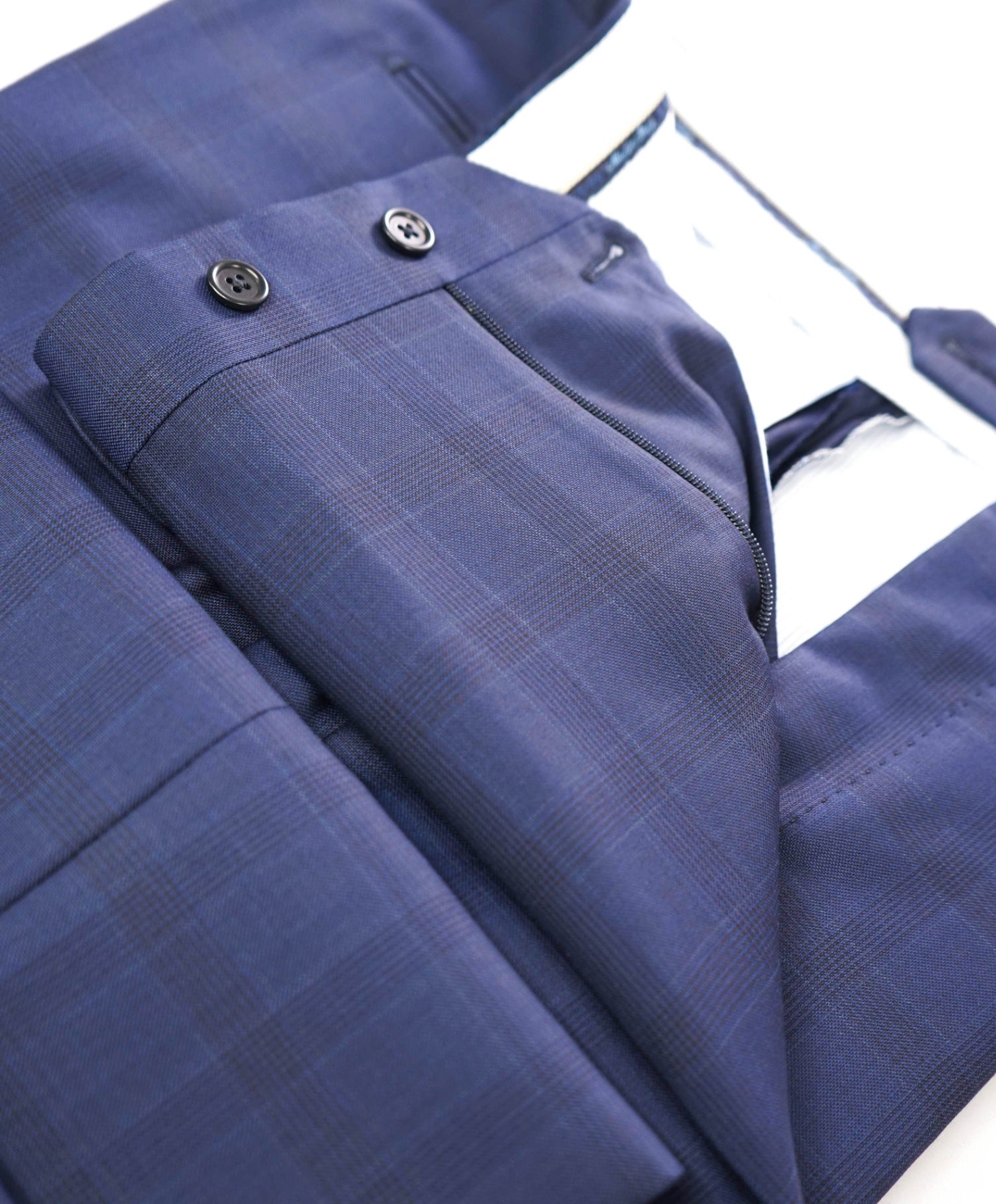 $425 SAKS FIFTH AVENUE - Navy Blue Plaid Wool Pants - 34W