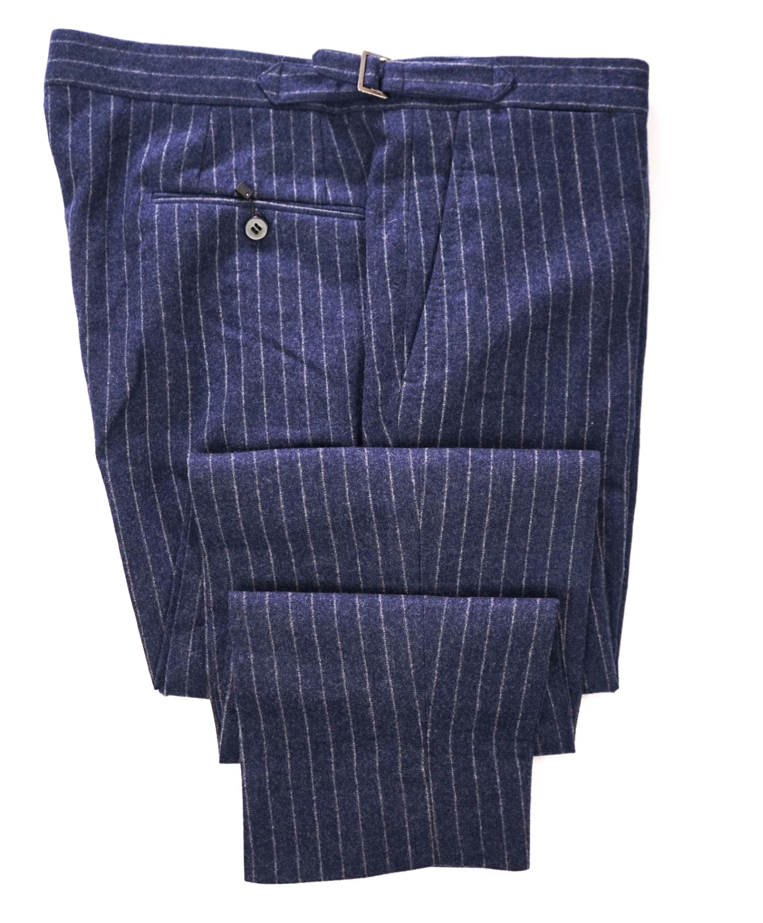 $1,250 ISAIA - Navy Blue Chalk Stripe 130's Wool Extended Tabs Pants - 36W