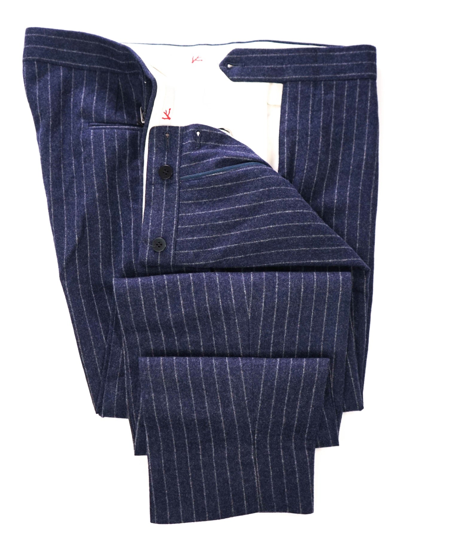 $1,250 ISAIA - Navy Blue Chalk Stripe 130's Wool Extended Tabs Pants - 36W