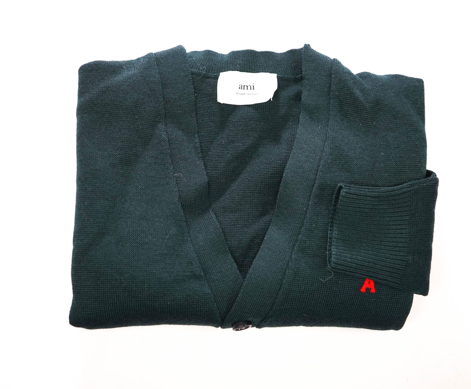$600 AMI - Dark Green Merino Wool Cardigan - M