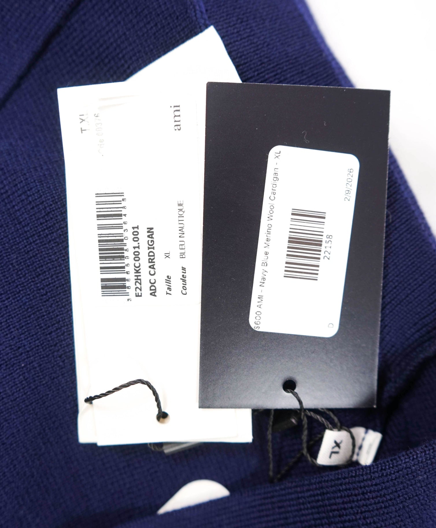 $600 AMI - Navy Blue Merino Wool Cardigan - XL