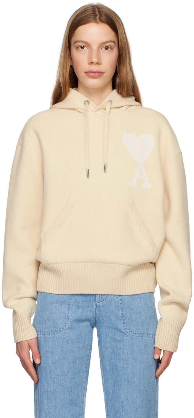 $670 AMI - Vanilla Wool Knit Hoodie - Men's L (Unisex)