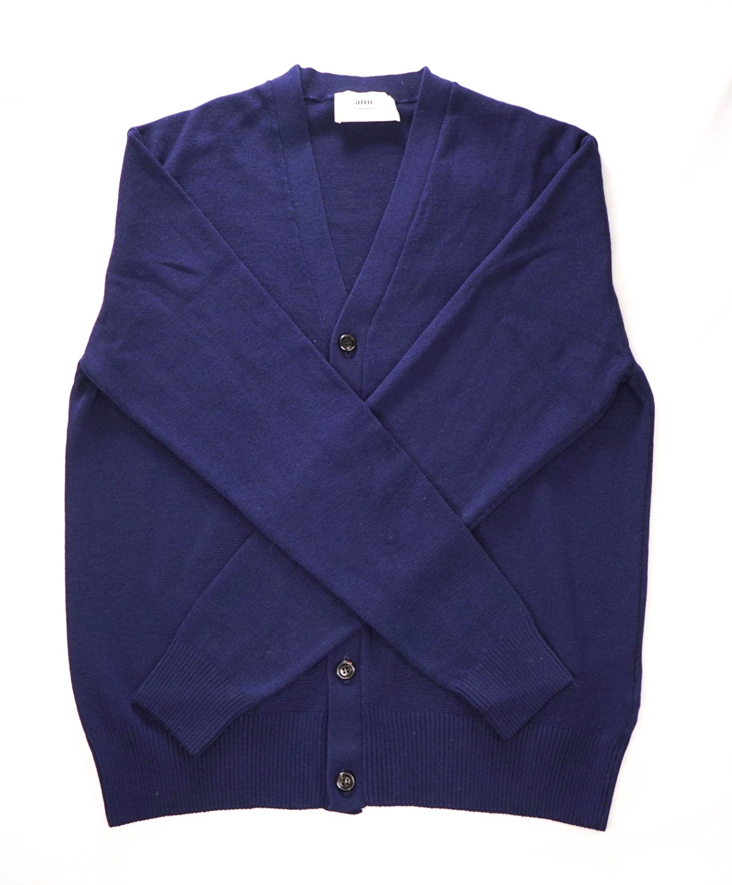 $600 AMI - Navy Blue Merino Wool Cardigan - XL