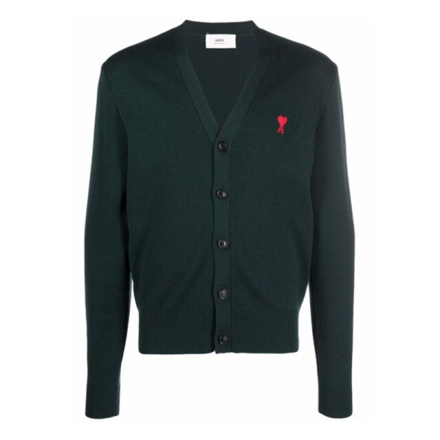 $600 AMI - Dark Green Merino Wool Cardigan - M