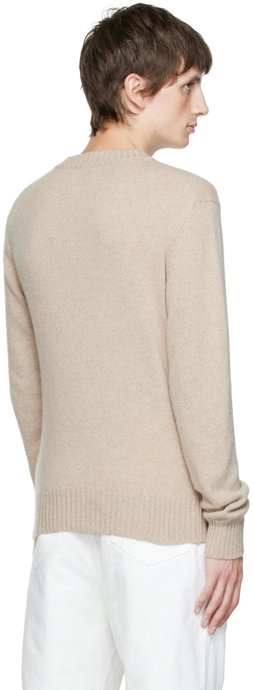 $605 AMI - Beige Neutral *97% CASHMERE* Crew Neck Sweater - M