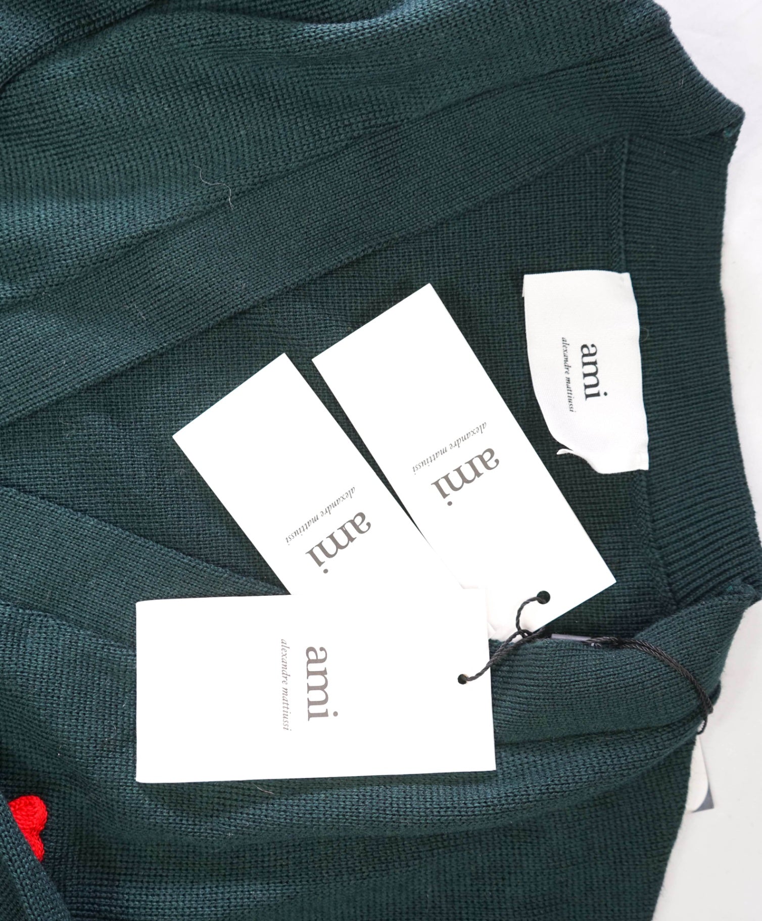 $600 AMI - Dark Green Merino Wool Cardigan - M