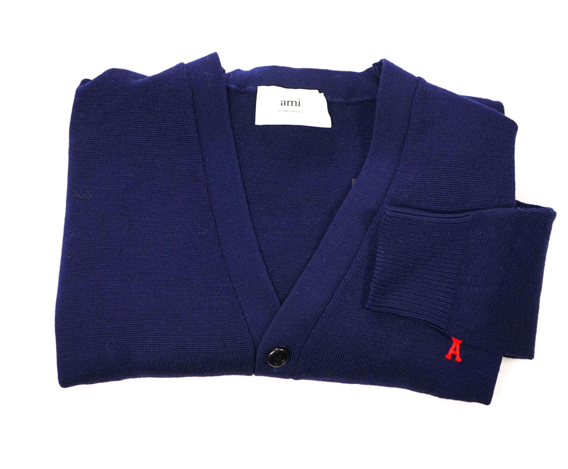 $600 AMI - Navy Blue Merino Wool Cardigan - XL