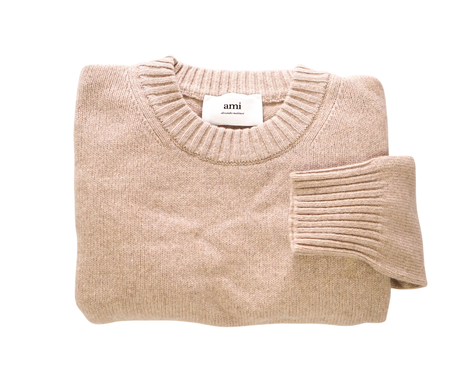 $605 AMI - Beige Neutral *97% CASHMERE* Crew Neck Sweater - M