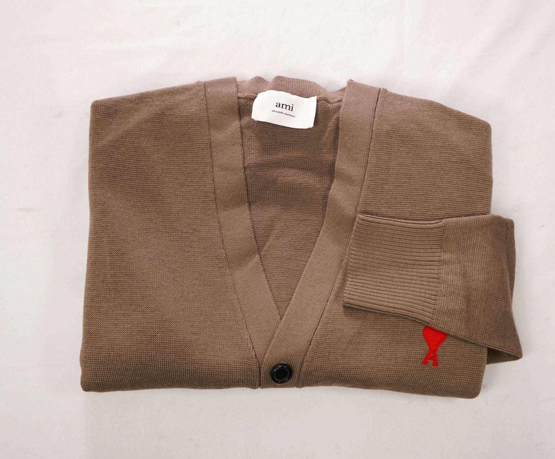 $600 AMI - Brown Camel Merino Wool Cardigan - L