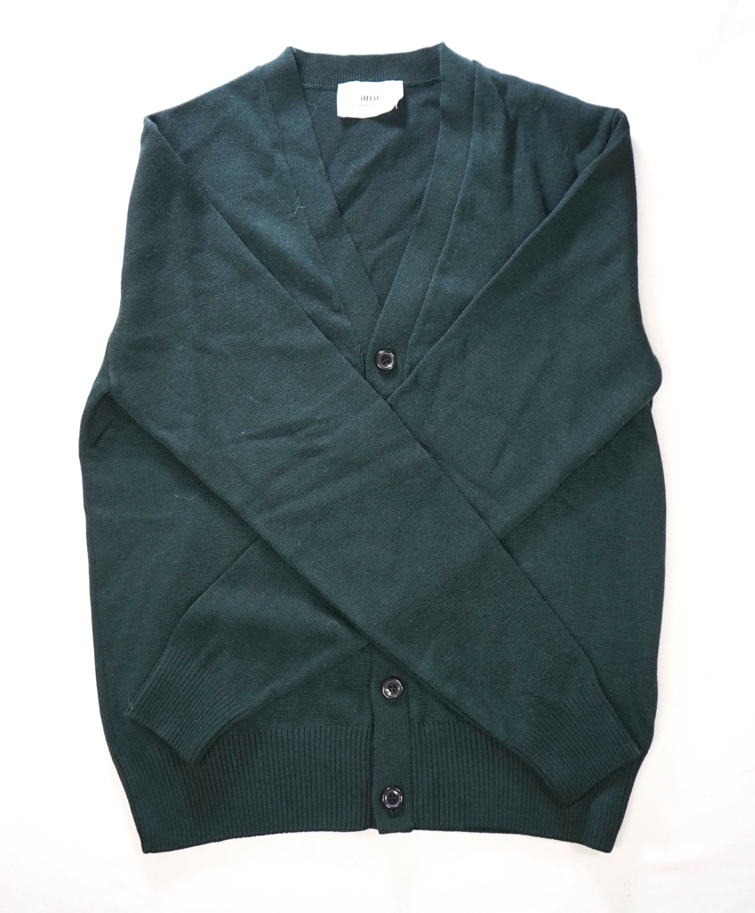 $600 AMI - Dark Green Merino Wool Cardigan - M
