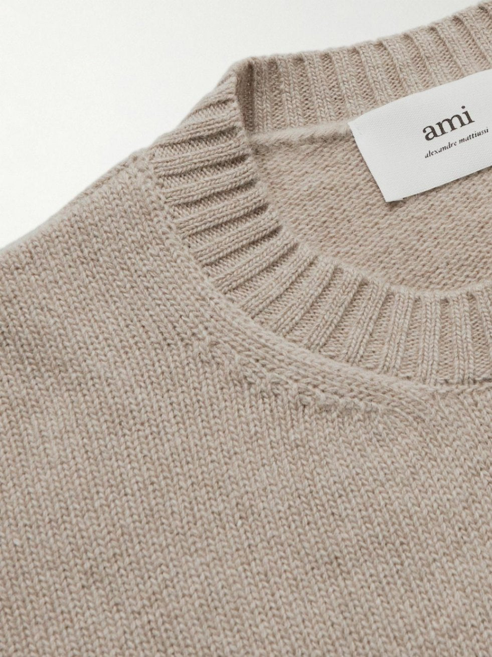 $605 AMI - Beige Neutral *97% CASHMERE* Crew Neck Sweater - M
