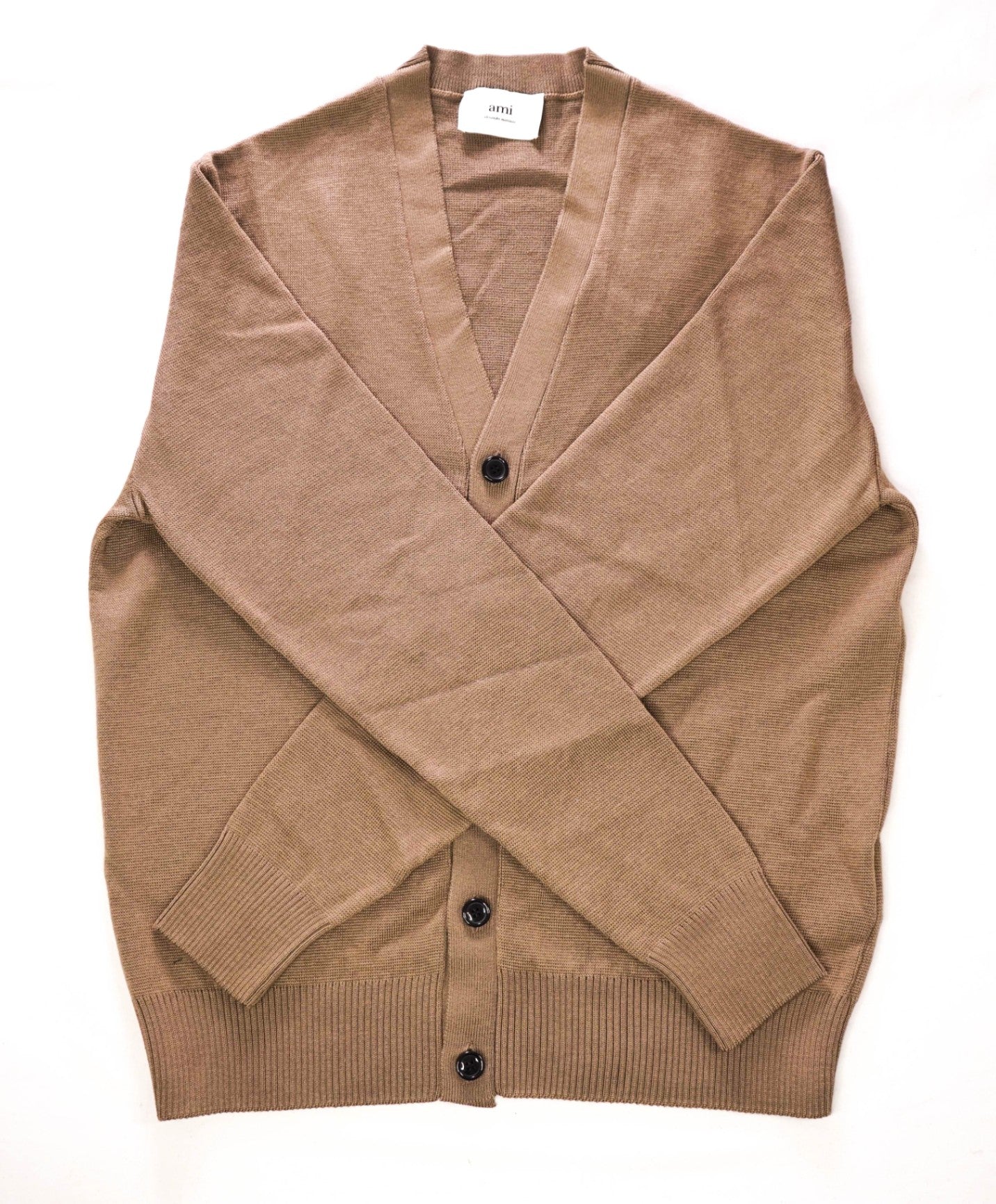 $600 AMI - Brown Camel Merino Wool Cardigan - L