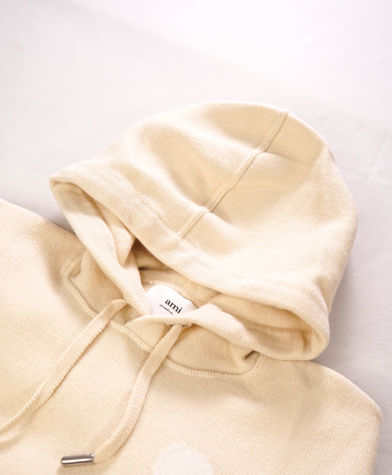 $670 AMI - Vanilla Wool Knit Hoodie - Men's L (Unisex)