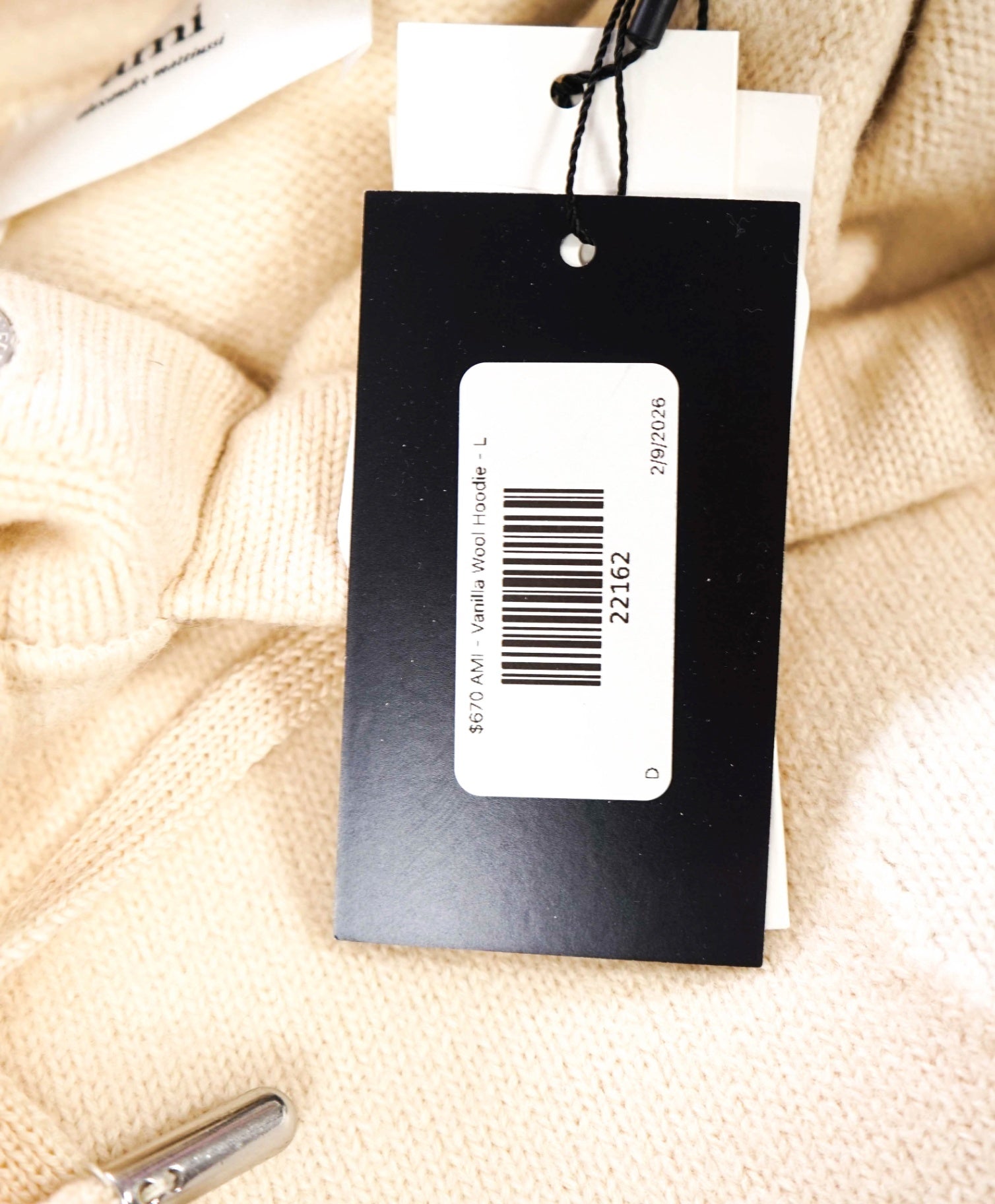 $670 AMI - Vanilla Wool Knit Hoodie - Men's L (Unisex)