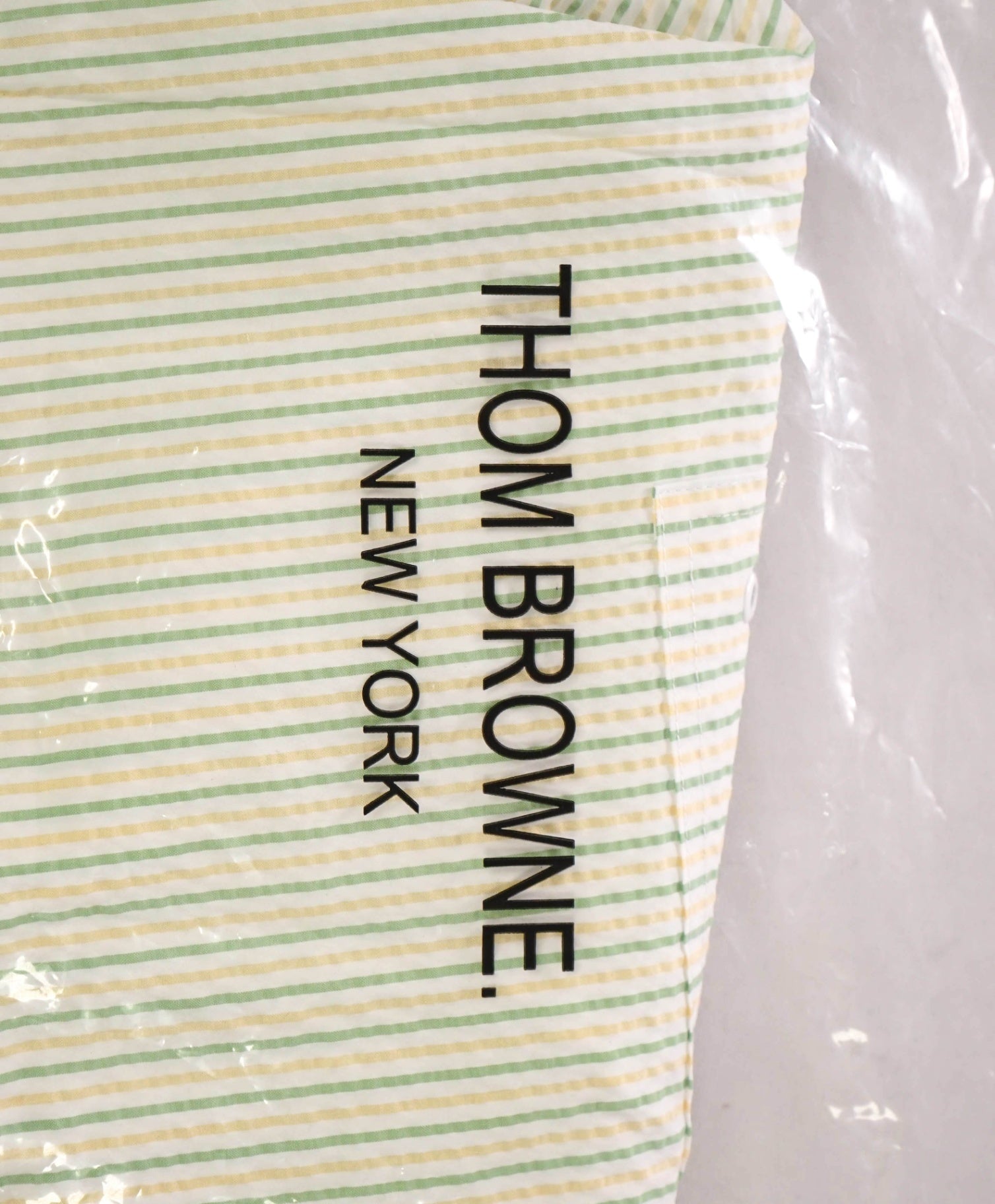 $580 THOM BROWNE - Green/Yellow Summer Stripe Swim Shorts  - M