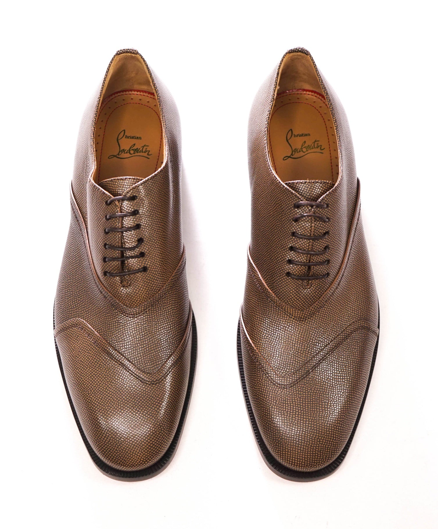 $1,145 CHRISTIAN LOUBOUTIN - BOABI Brown Pebble Leather Oxfords - US 8.5 (41.5EU)
