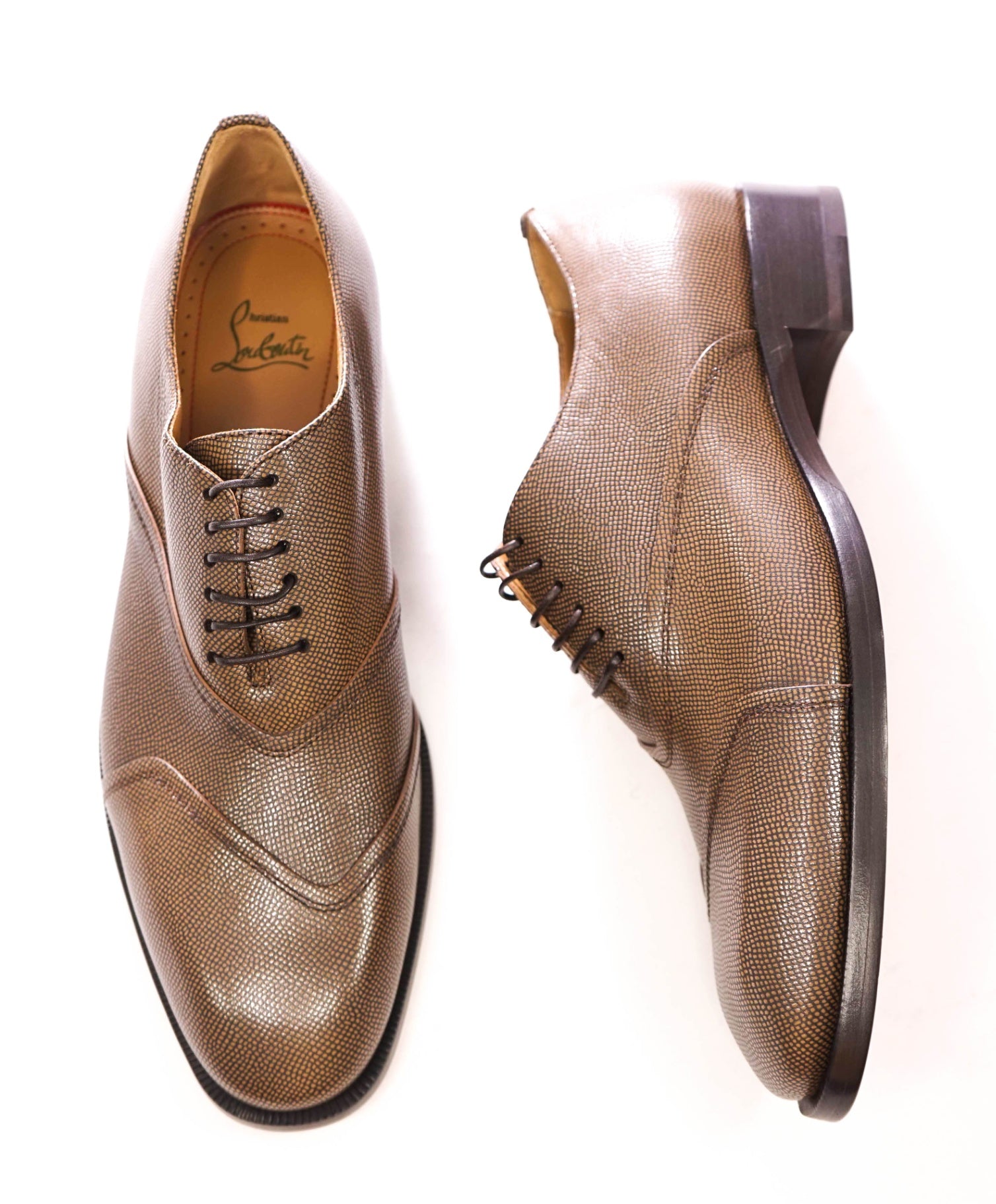 $1,145 CHRISTIAN LOUBOUTIN - BOABI Brown Pebble Leather Oxfords - US 8.5 (41.5EU)