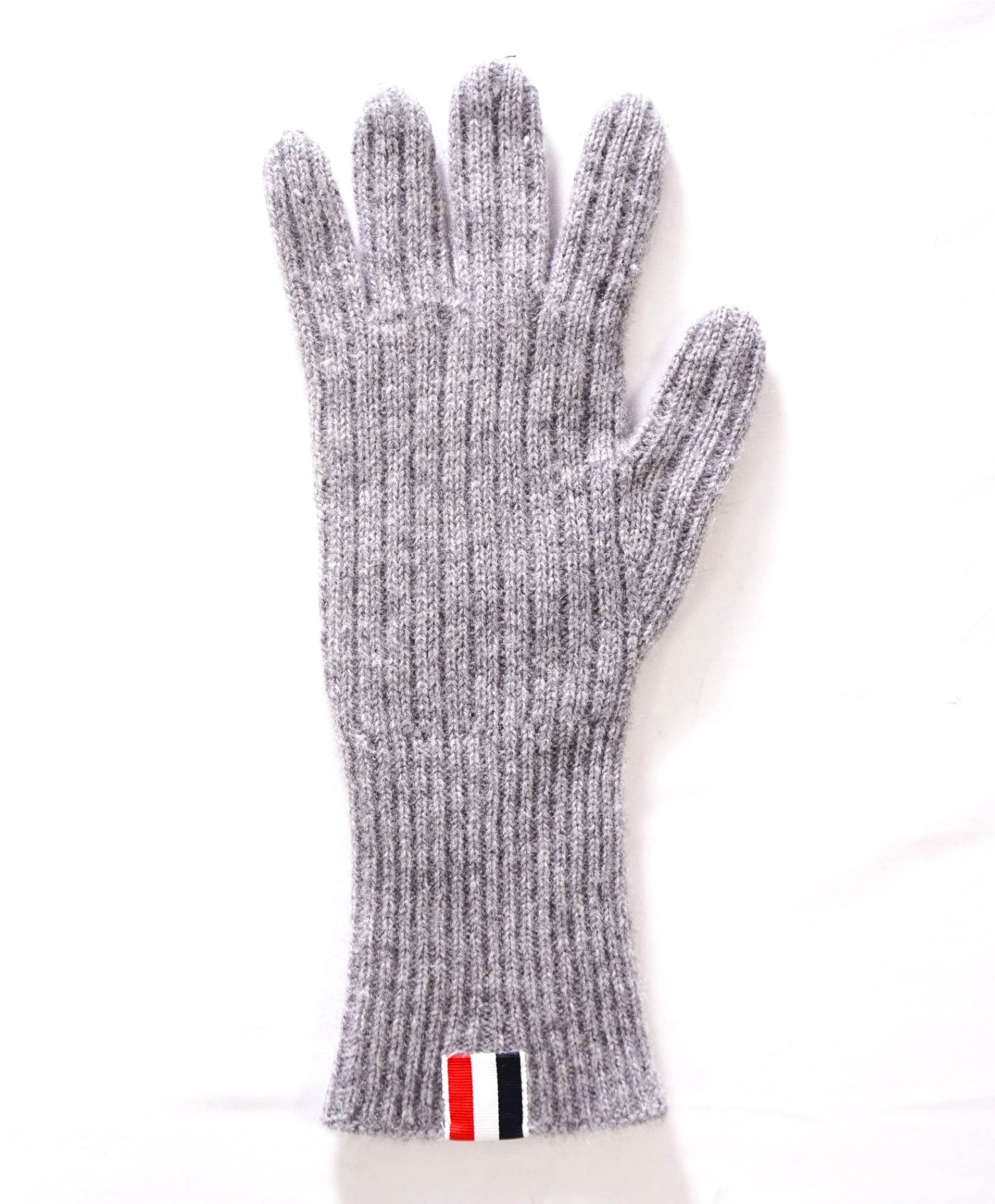 $420 THOM BROWNE - Gray Cashmere Ribbed 4-Bar Gloves - L