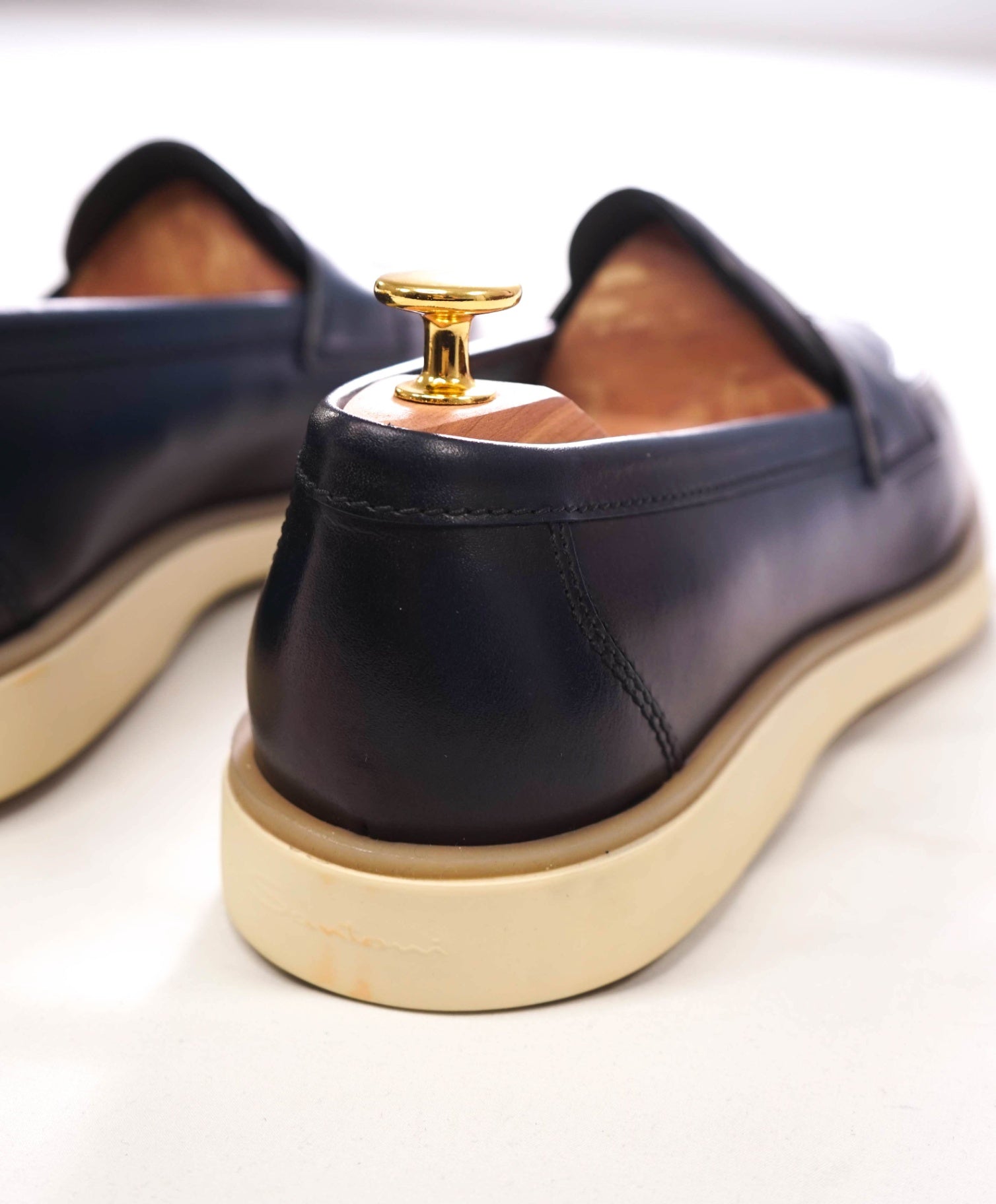 $830 SANTONI - Blue Leather Penny Loafers W TREES - US 9.5 (UK8.5)