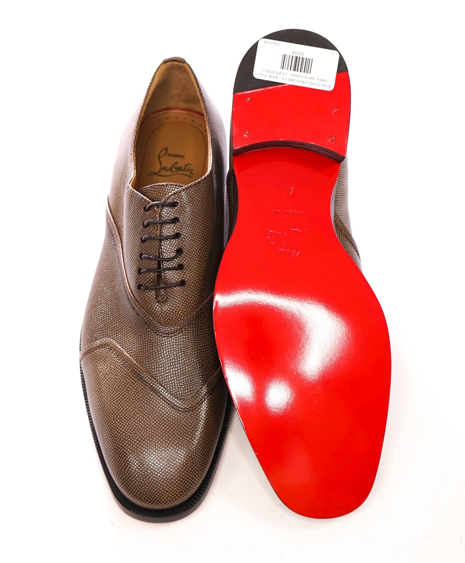 $1,145 CHRISTIAN LOUBOUTIN - BOABI Brown Pebble Leather Oxfords - US 8.5 (41.5EU)