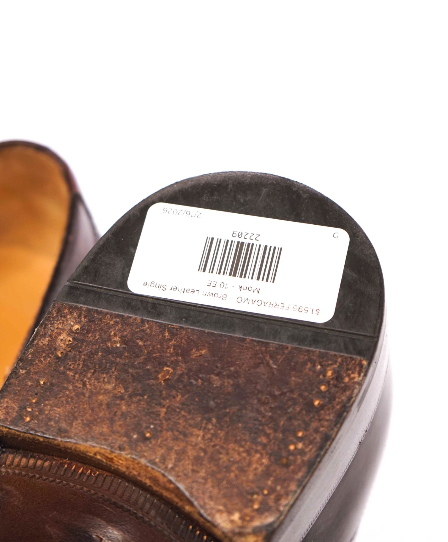 $1,595 FERRAGAMO - "TRAMEZZA" Brown Leather Single Monk - 10 EE