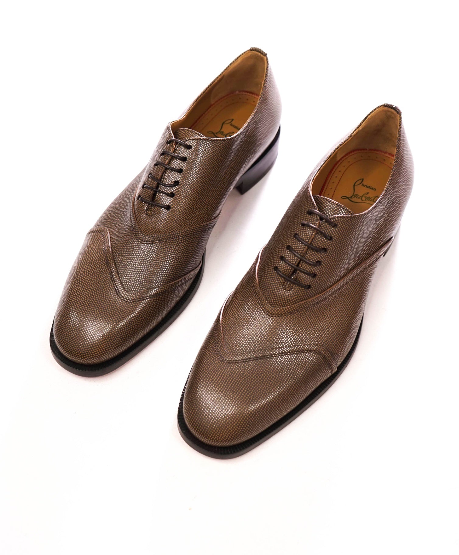 $1,145 CHRISTIAN LOUBOUTIN - BOABI Brown Pebble Leather Oxfords - US 8.5 (41.5EU)