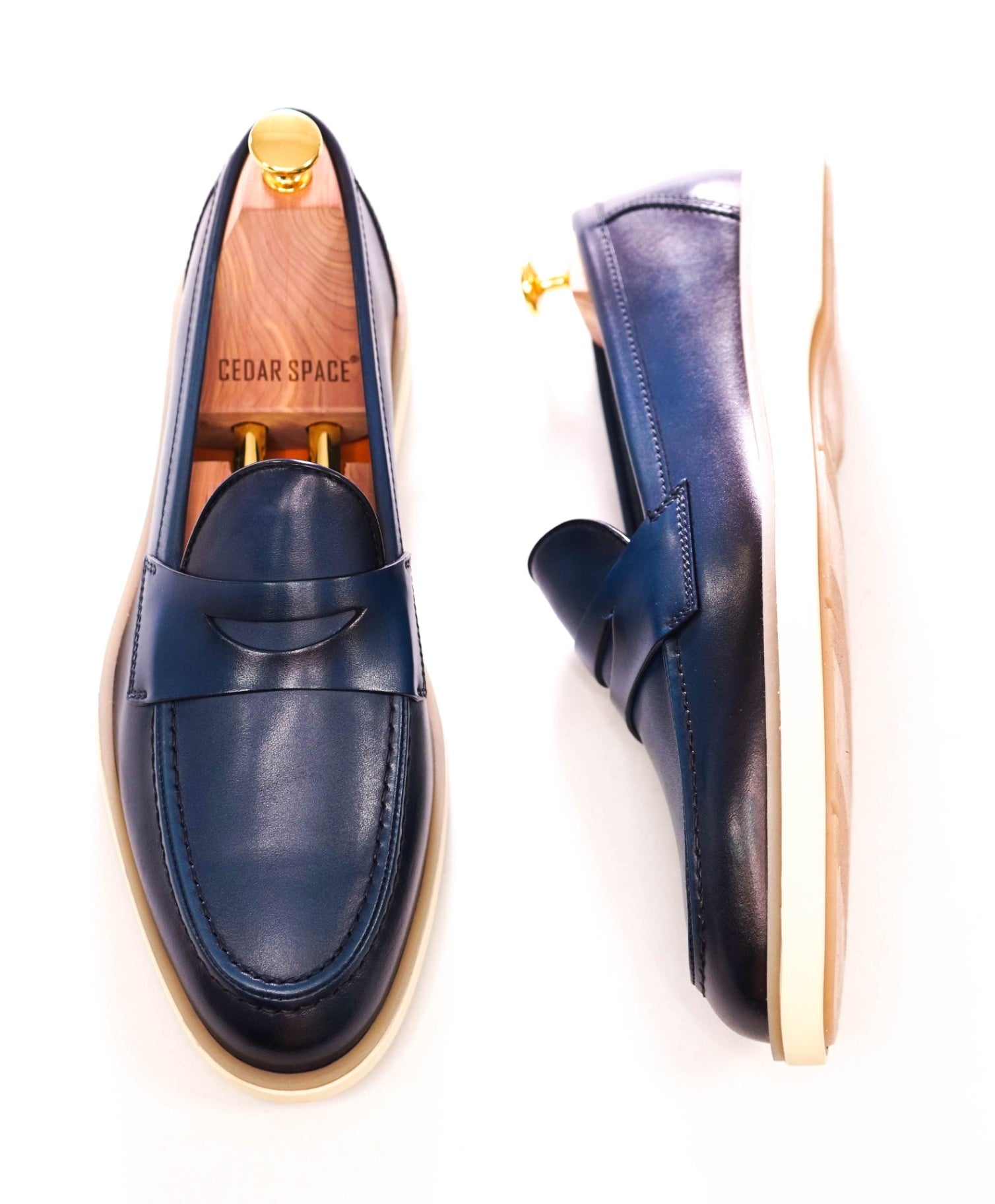 $830 SANTONI - Blue Leather Penny Loafers W TREES - US 9.5 (UK8.5)