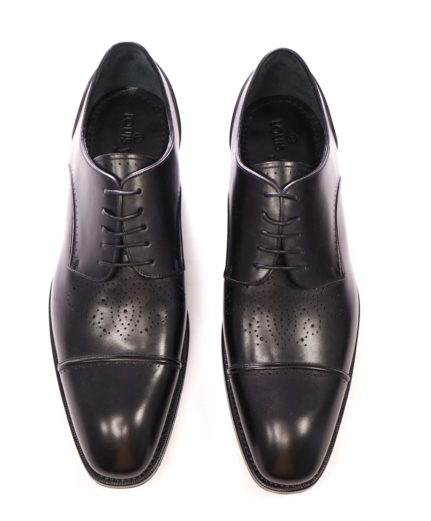 $1,600 LOUIS VUITTON - Black Leather Derbies - US 8 (LV 7)