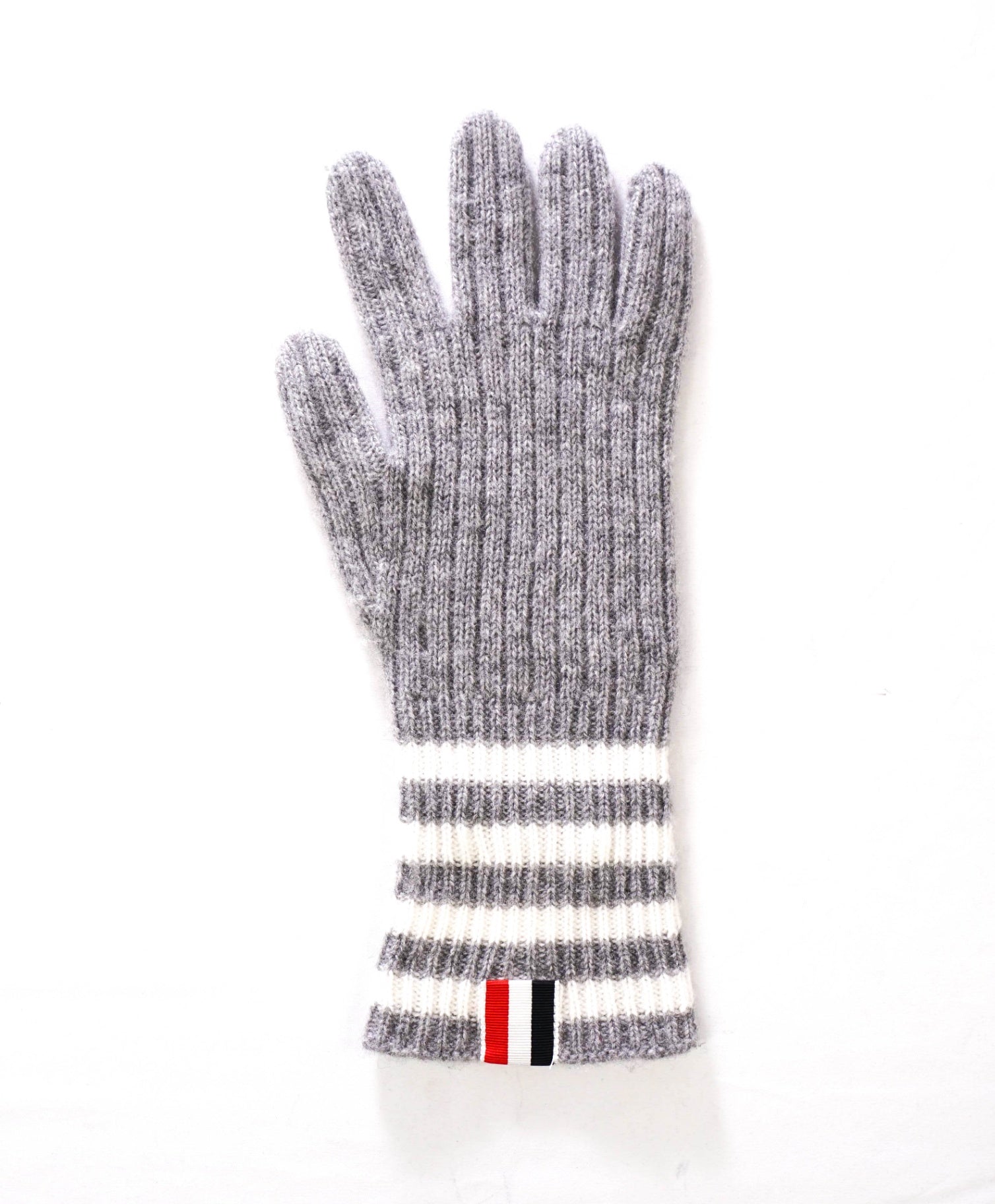 $420 THOM BROWNE - Gray Cashmere Ribbed 4-Bar Gloves - L