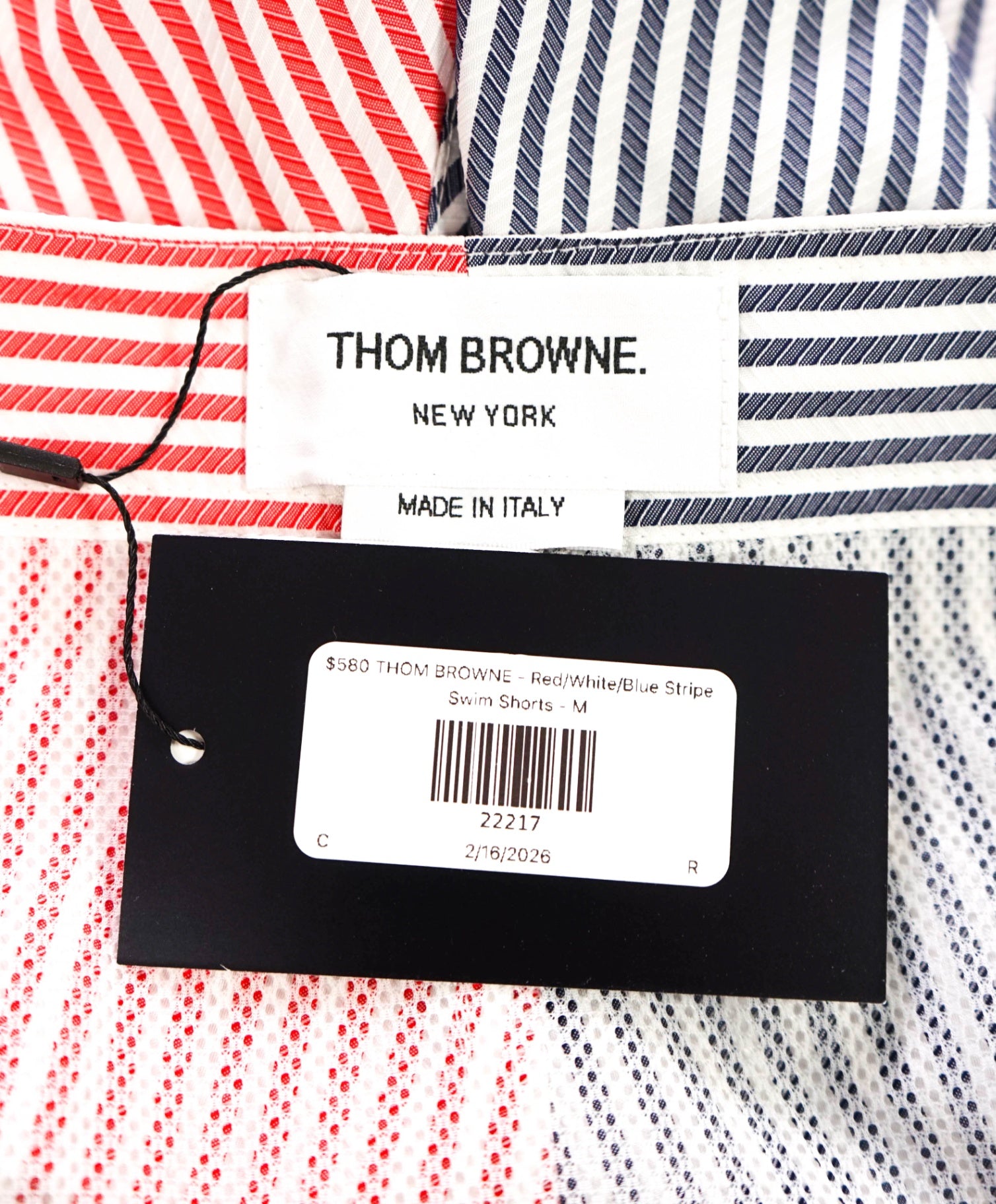 $580 THOM BROWNE - Red/White/Blue Stripe Swim Shorts  - M
