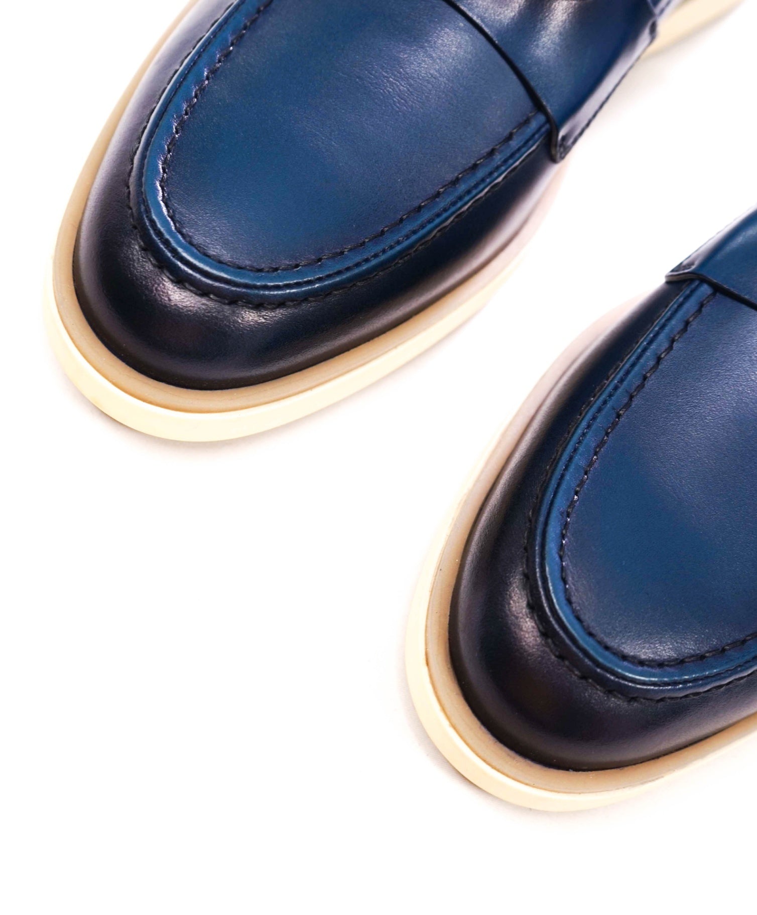 $830 SANTONI - Blue Leather Penny Loafers W TREES - US 9.5 (UK8.5)
