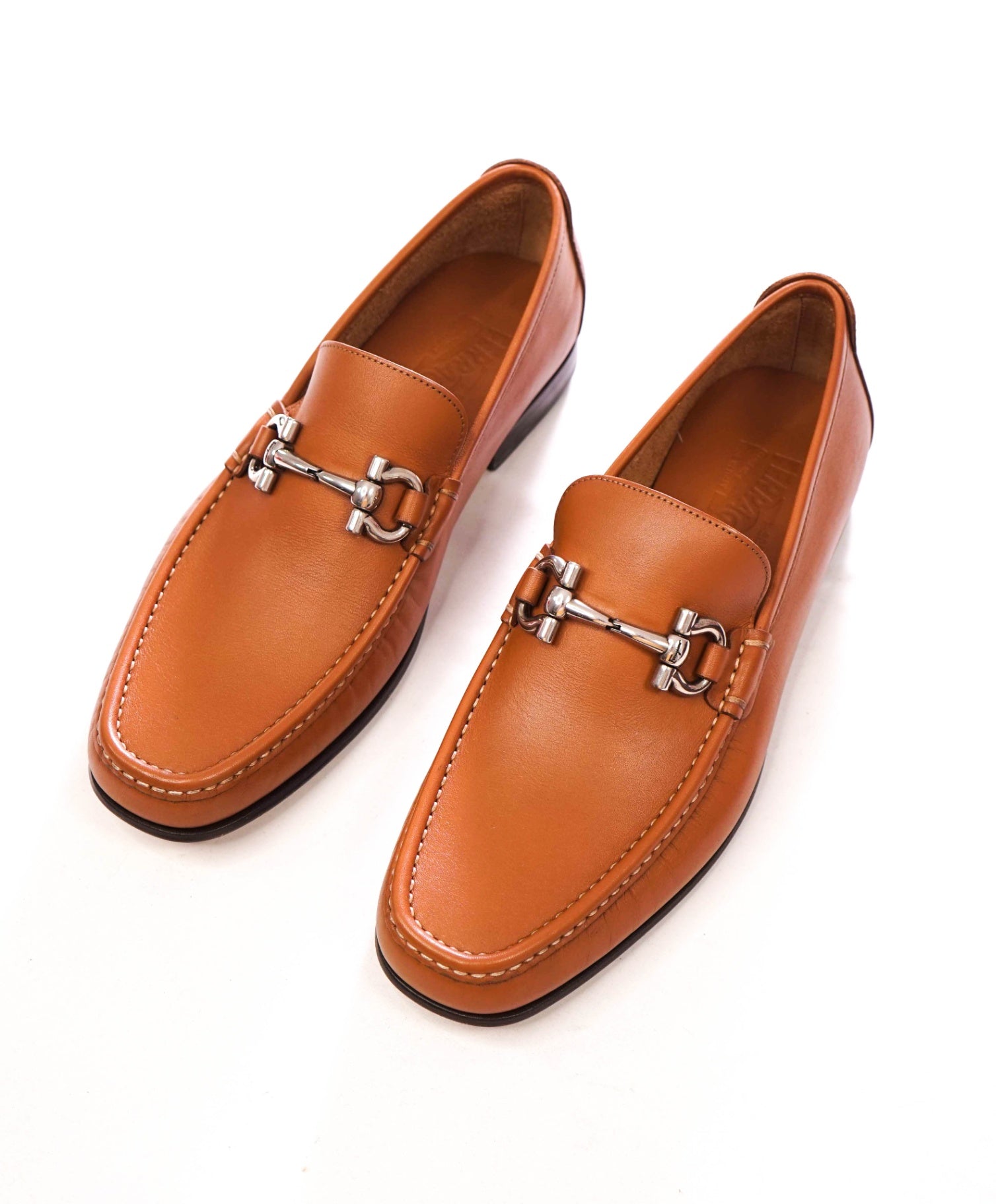 $795 FERRAGAMO - "GIORDANO" Brown Leather Loafers - 8 EE