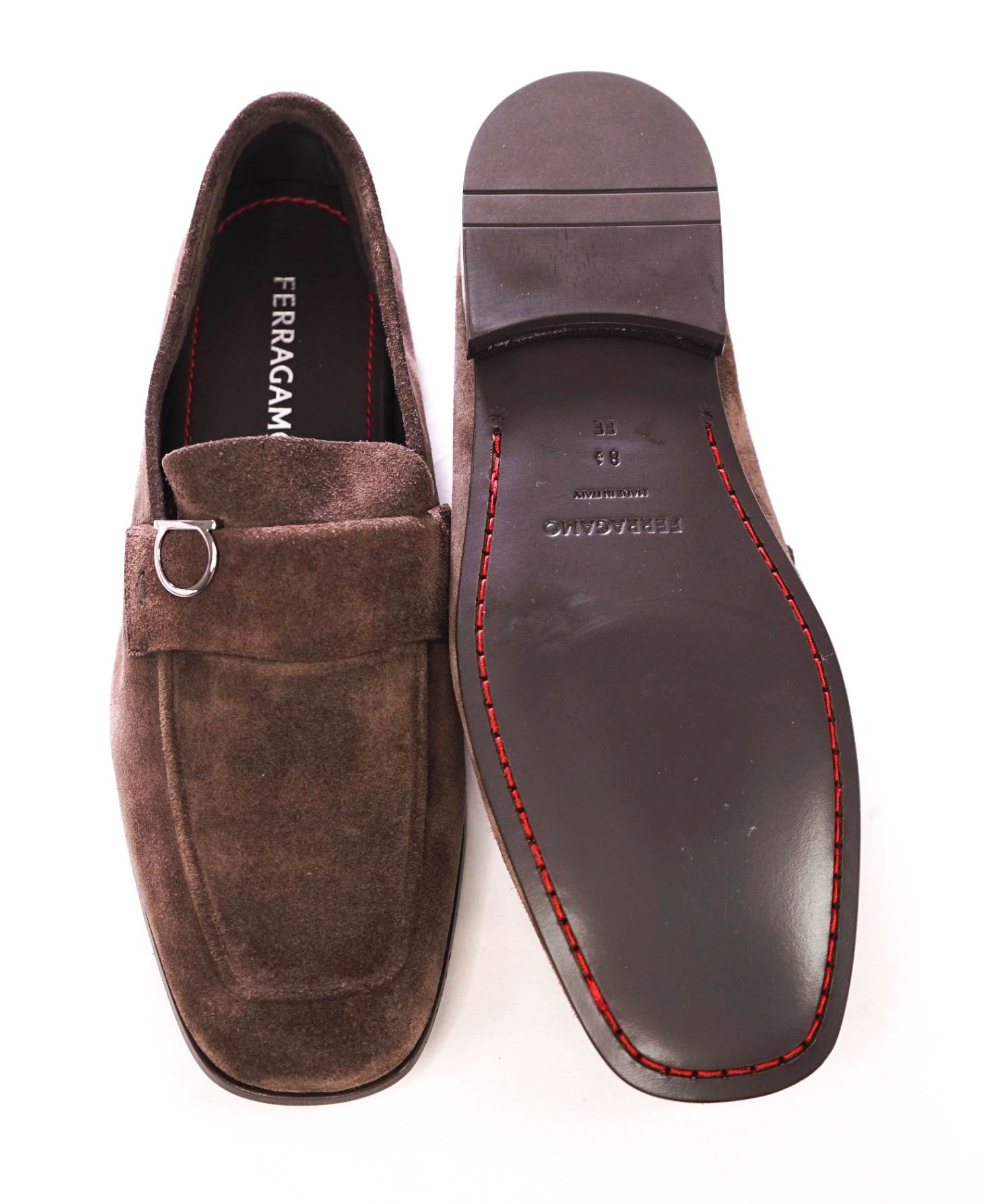 $895 FERRAGAMO - "CRYSTAL" Brown Lamb Suede Loafers - 8.5 EE