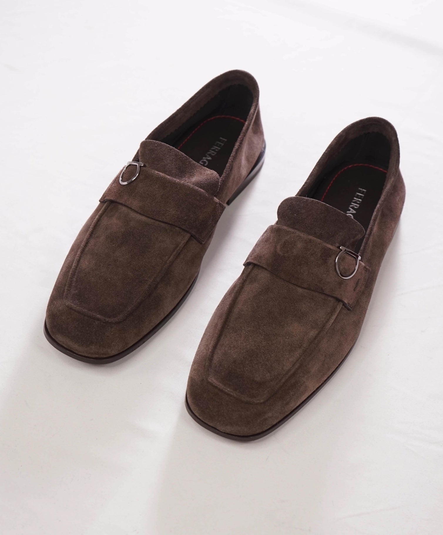 $895 FERRAGAMO - "CRYSTAL" Brown Lamb Suede Loafers - 8.5 EE