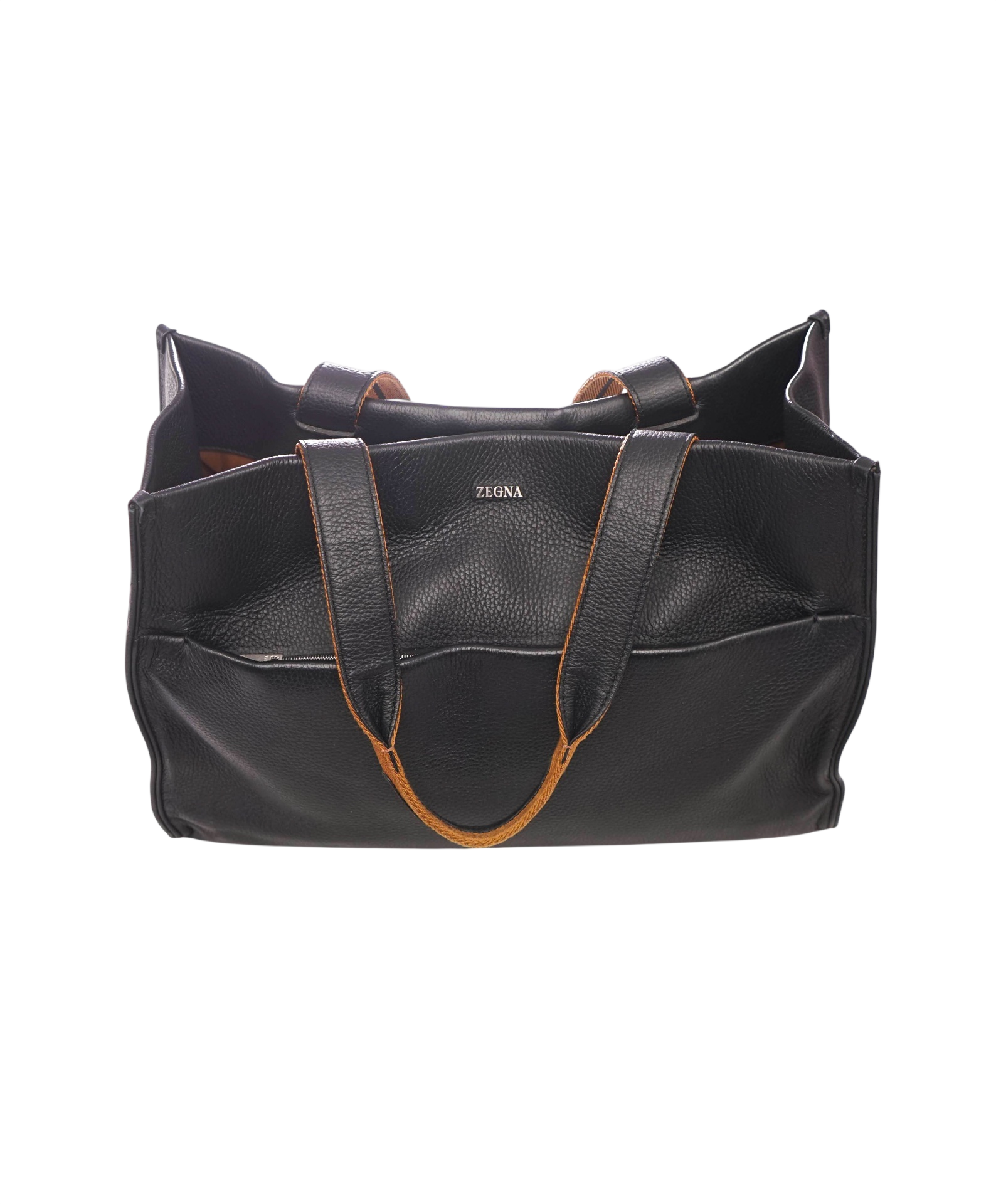 $3,000 ZEGNA - Black Deerskin Leather Tote Bag