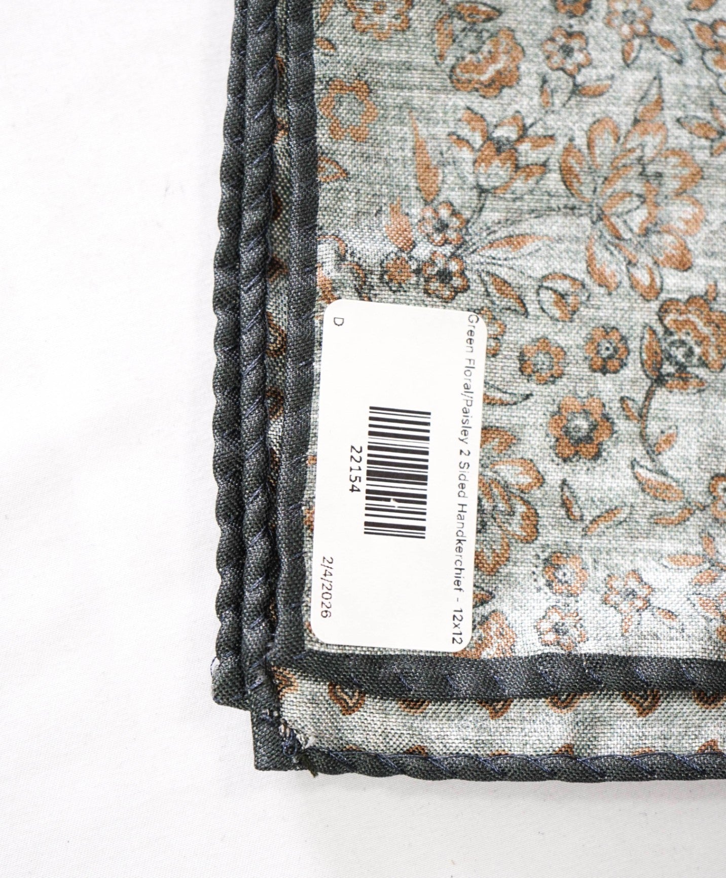 $69 SFA - Green Floral/Paisley 2 Sided Handkerchief - 12x12