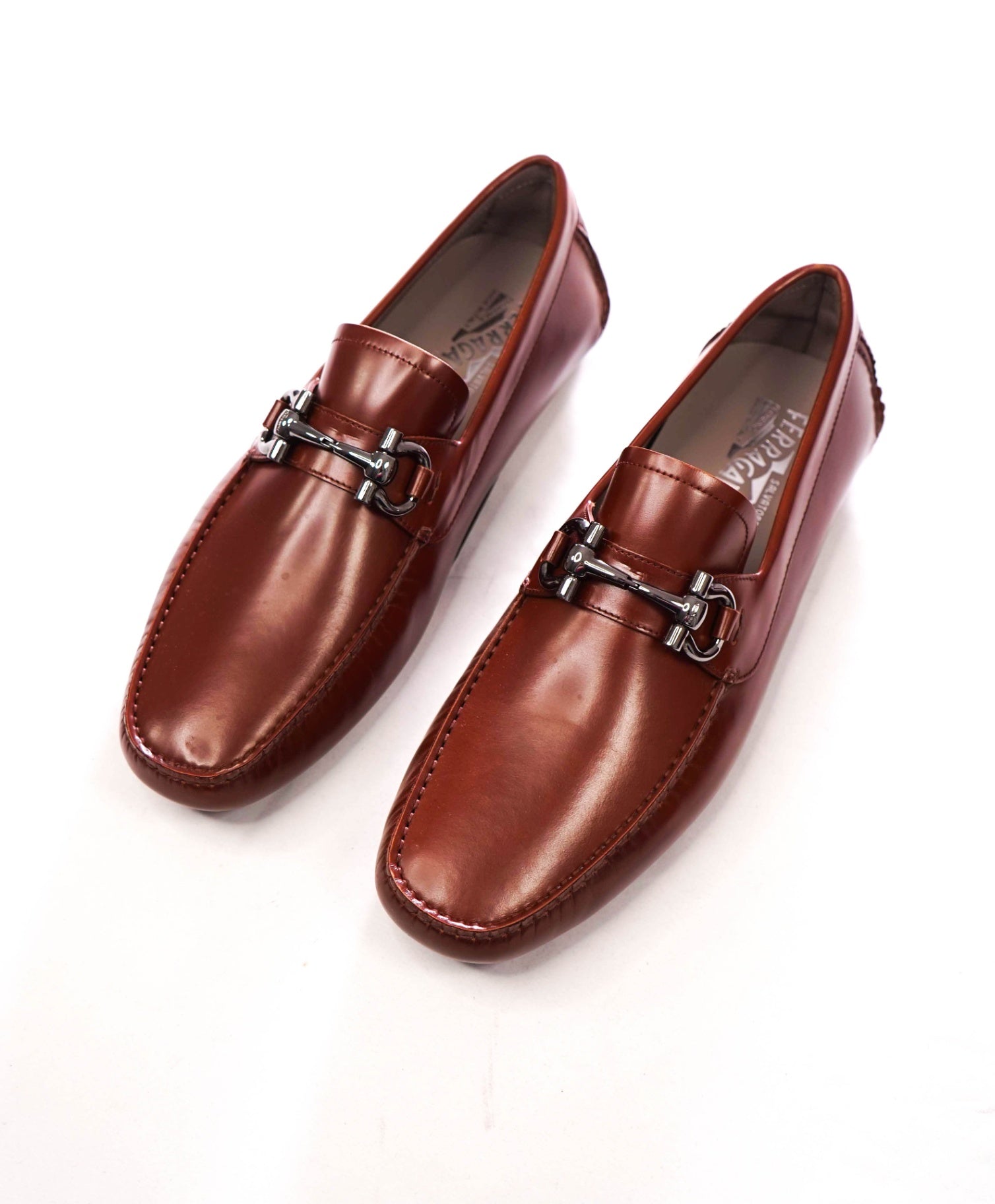 $800 FERRAGAMO - "PARIGI NEW" Cherry Brown Leather Loafers - 10.5 EE