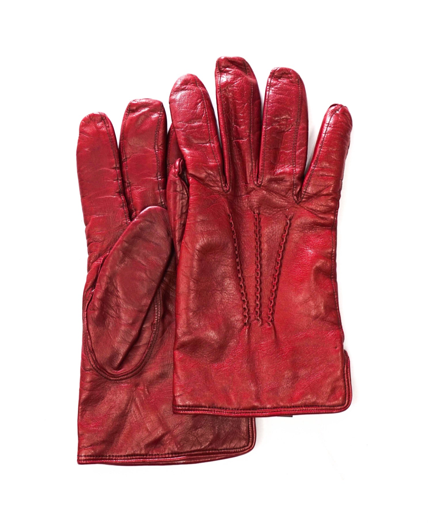 $200 SAKS 5TH AVENUE - Burgundy Red Leather/Cashmere Gloves - M