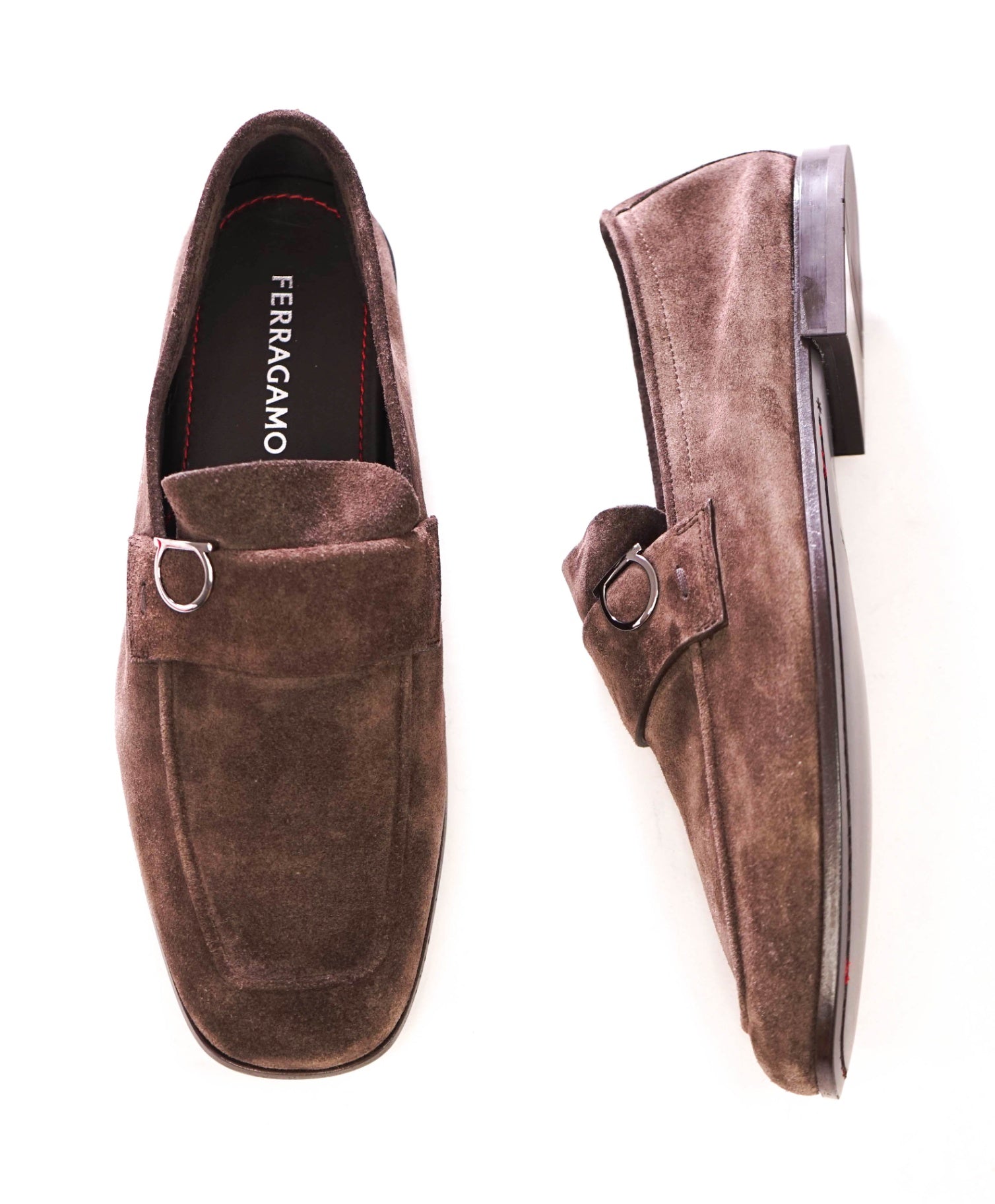 $895 FERRAGAMO - "CRYSTAL" Brown Lamb Suede Loafers - 8.5 EE