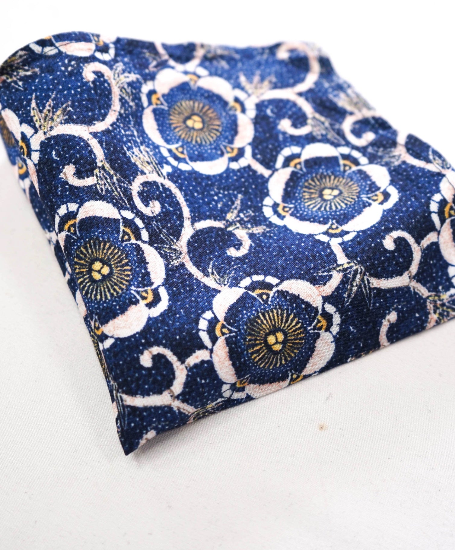 $69 SFA - Navy Blue Floral Handkerchief - 9x8.75