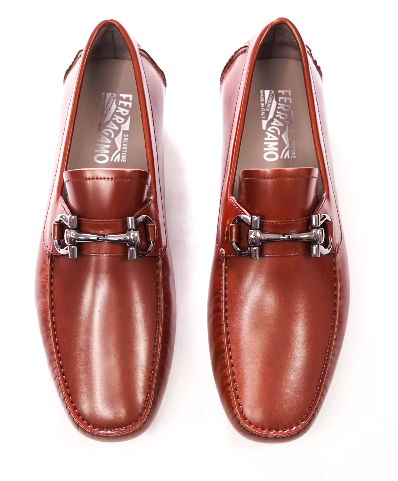 $800 FERRAGAMO - "PARIGI NEW" Cherry Brown Leather Loafers - 10.5 EE