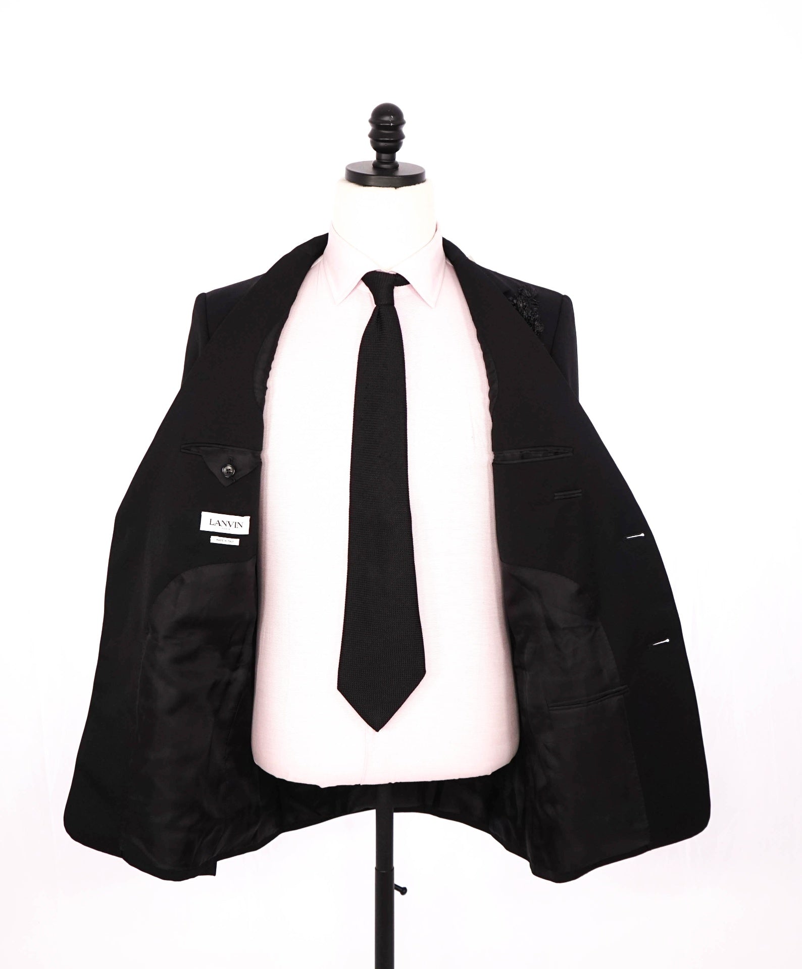 $3,550 LAVIN - Solid Black Embellished Applique Wool Dinner Jacket - 40R