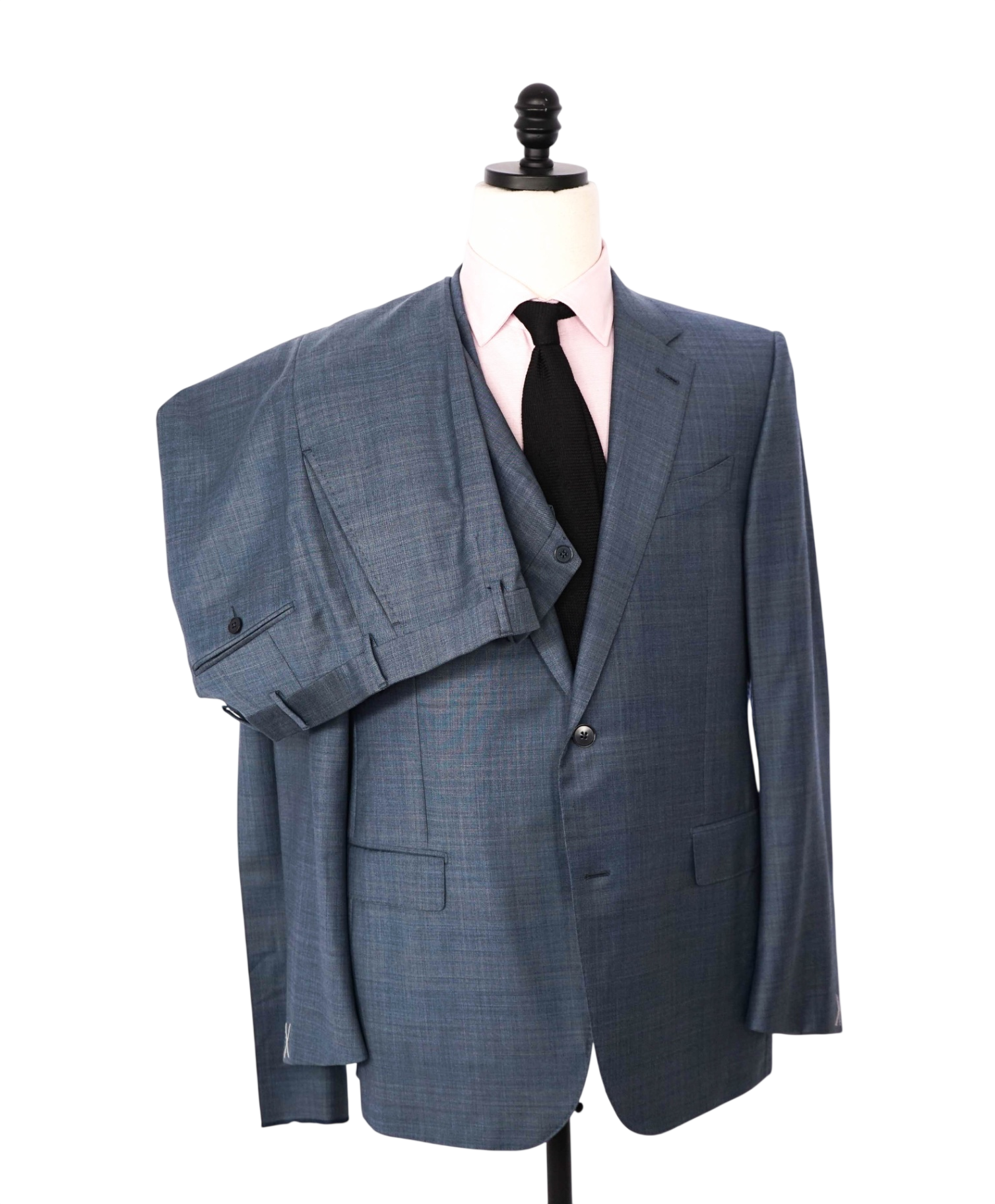 $4,090 ZEGNA - Steel Blue Crosshatch TROFEO Wool Suit - 44R