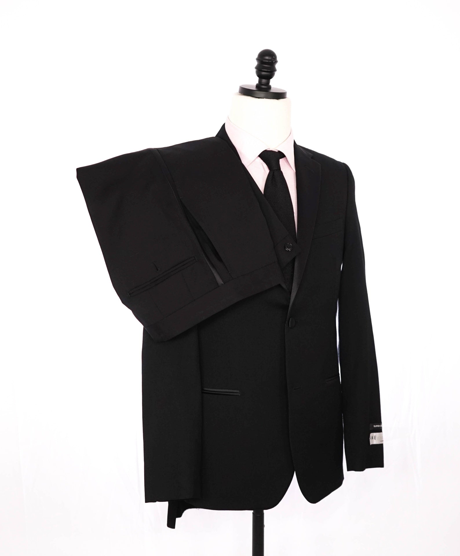$695 IKE EVENING - Solid Black Super 120's Wool Tuxedo - 36R