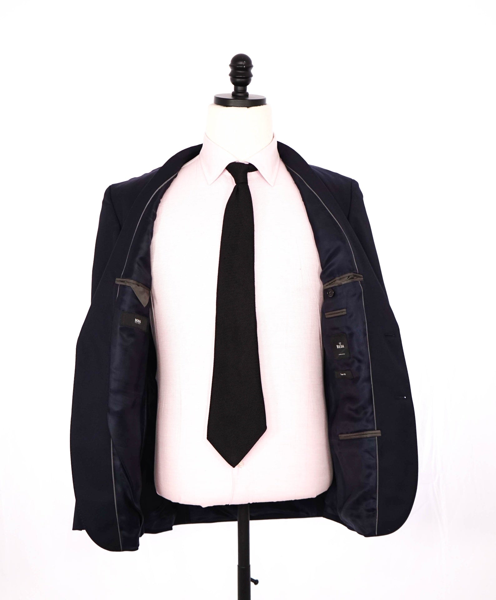 $795 BOSS - REDA Solid Navy Blue Super 100 Wool Blazer - 36R