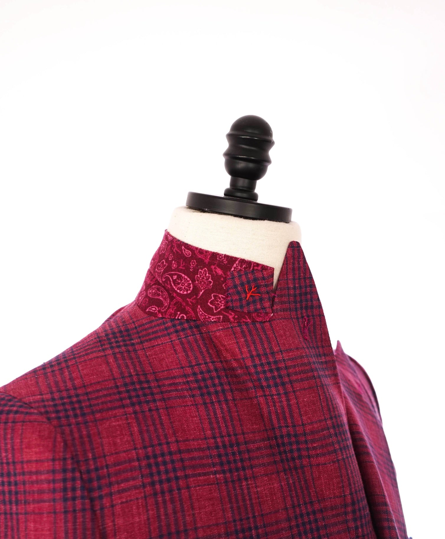 $5,225 ISAIA - Red/Blue Plaid Wool/Silk/Linen Double Breasted Blazer - 36R