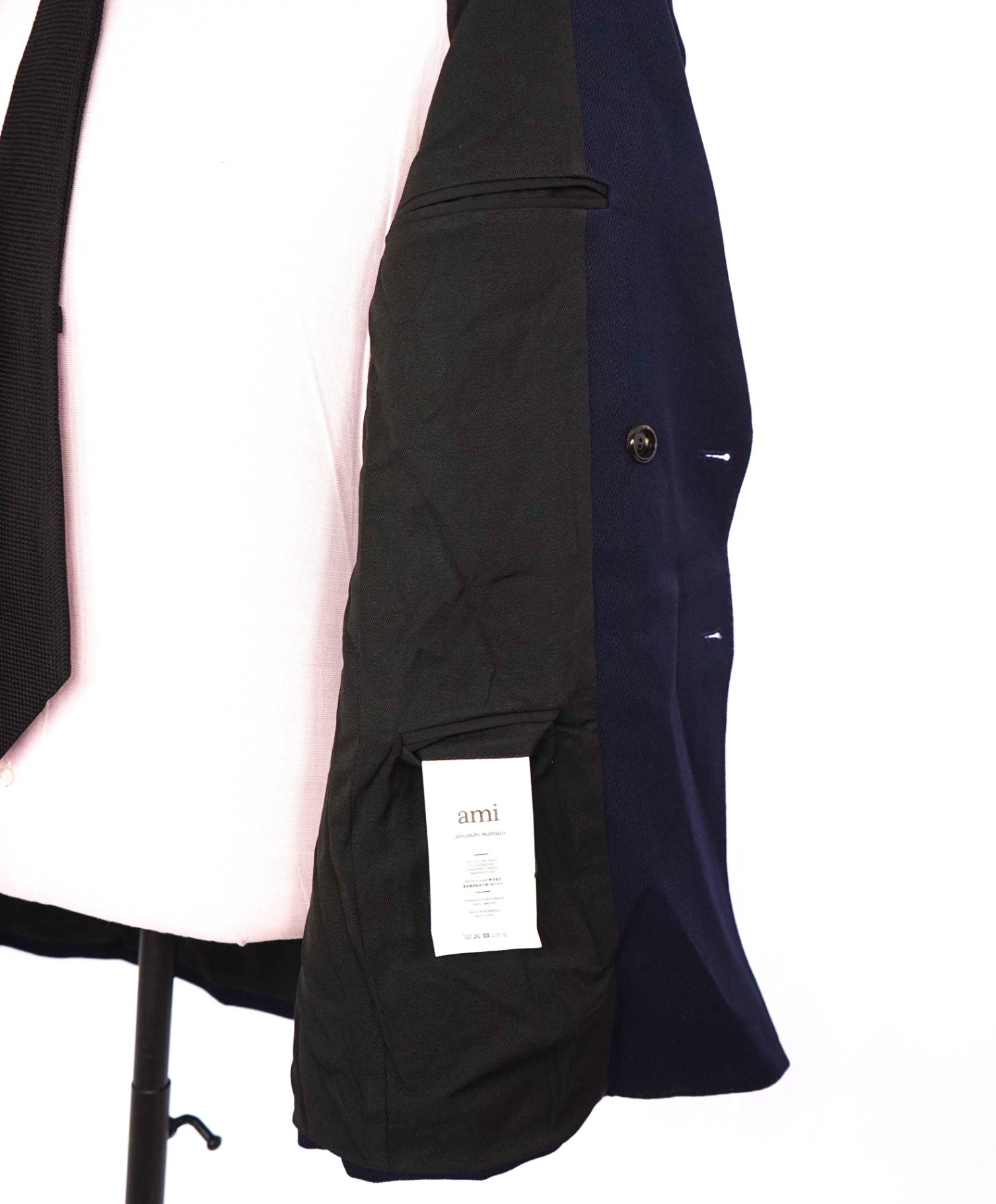 $1,345 AMI - Navy Blue Wool Double Breasted Blazer - 36R