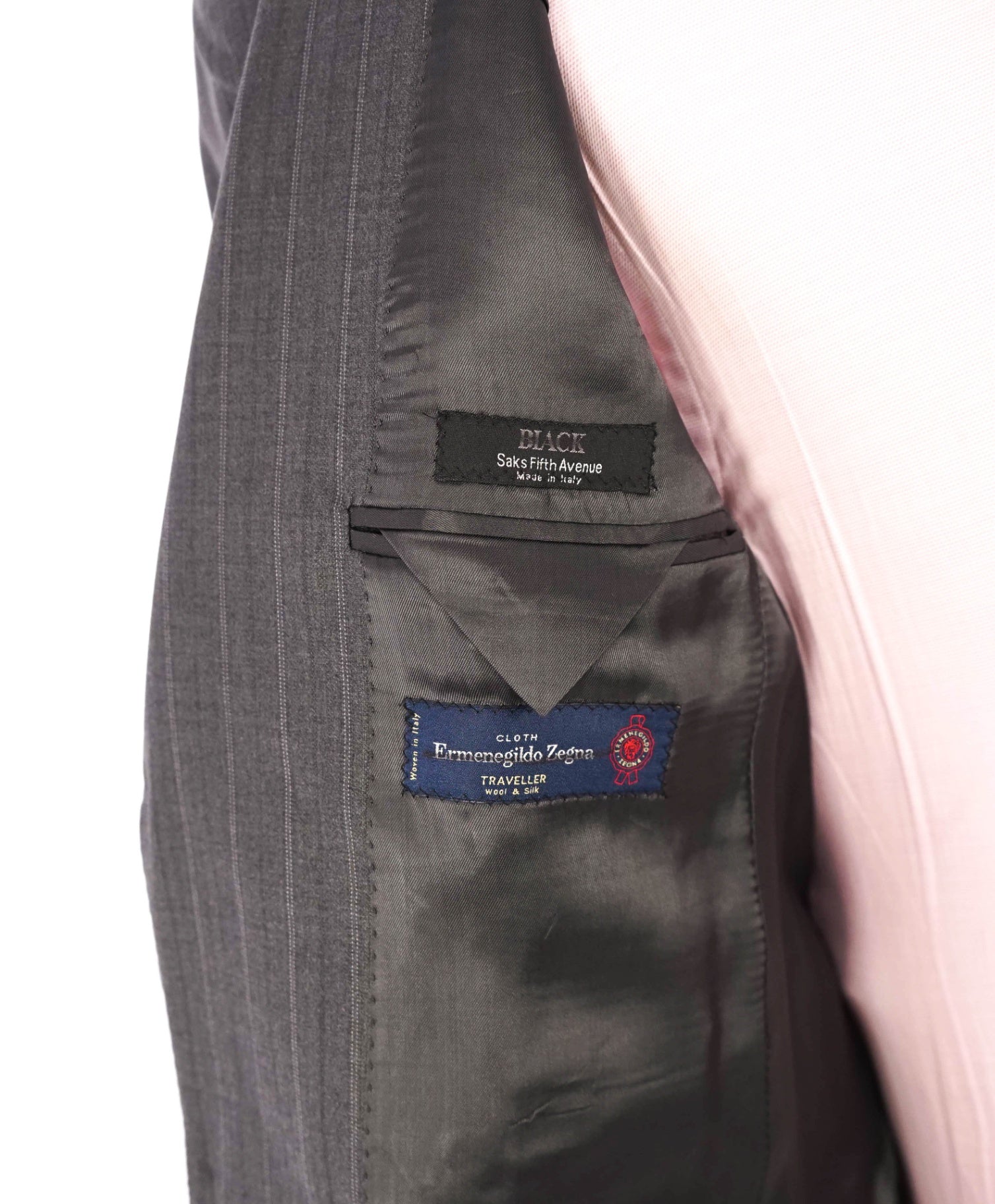 $995 ZEGNA - SAKS 5TH AVE Gray Stripe Wool/Silk Slim Fit Blazer - 36S