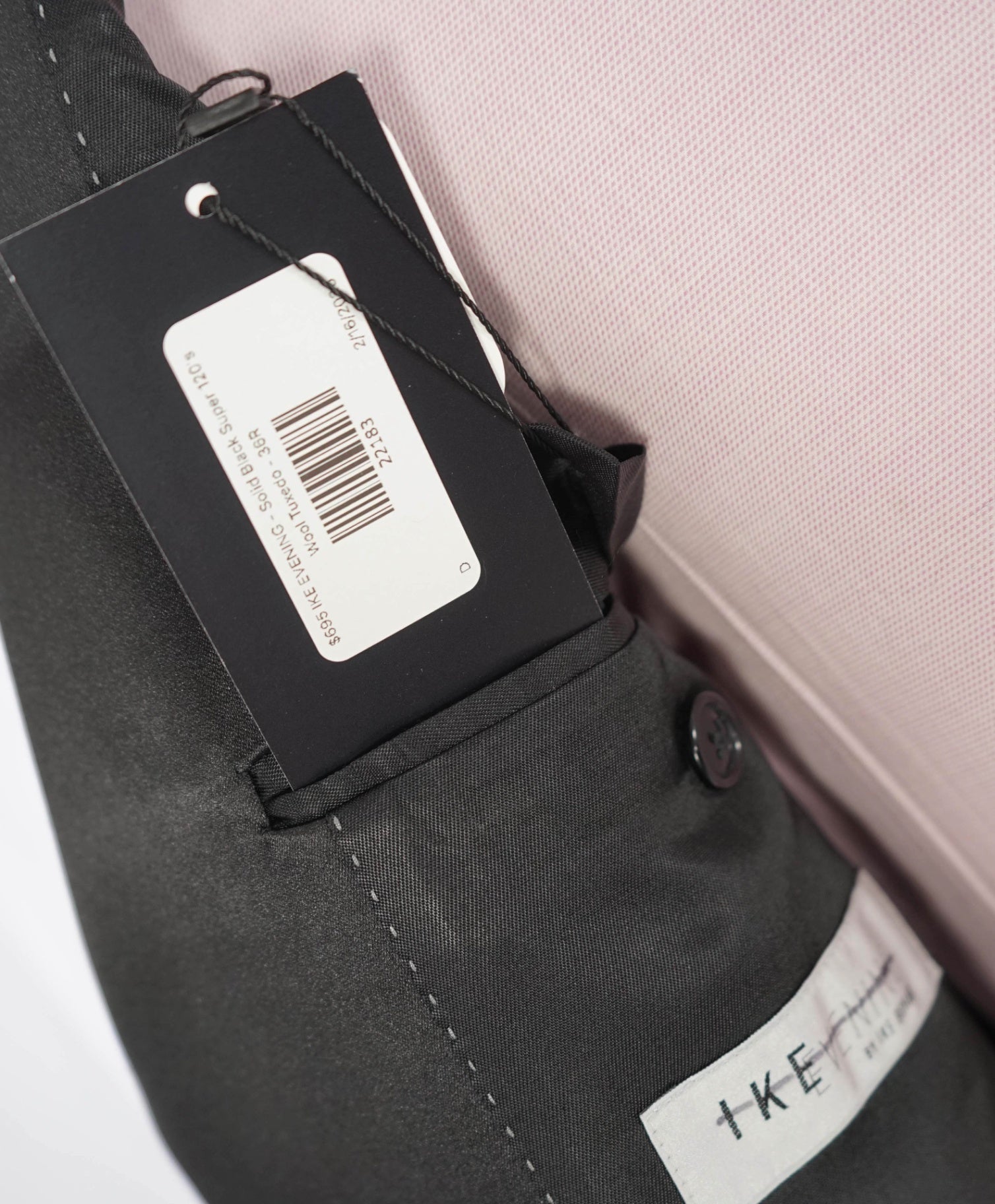 $695 IKE EVENING - Solid Black Super 120's Wool Tuxedo - 36R
